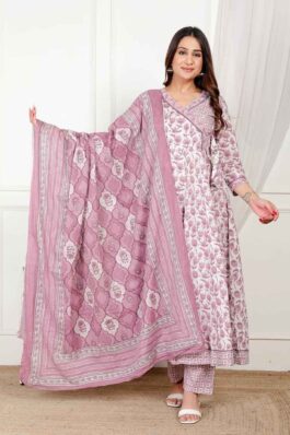 Cotton Printed Anarkali Kurti pant With 2.5 Meter dupatta - 1853VC1840049