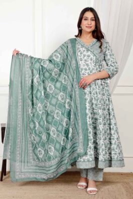 Cotton Printed Anarkali Kurti pant With 2.5 Meter dupatta - 1853VC1840051