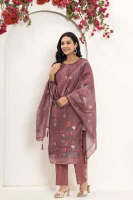 Printed fancy silk suits with organza dupatta - VC32506662100