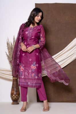 Printed fancy silk suits with organza dupatta - VC32506672100